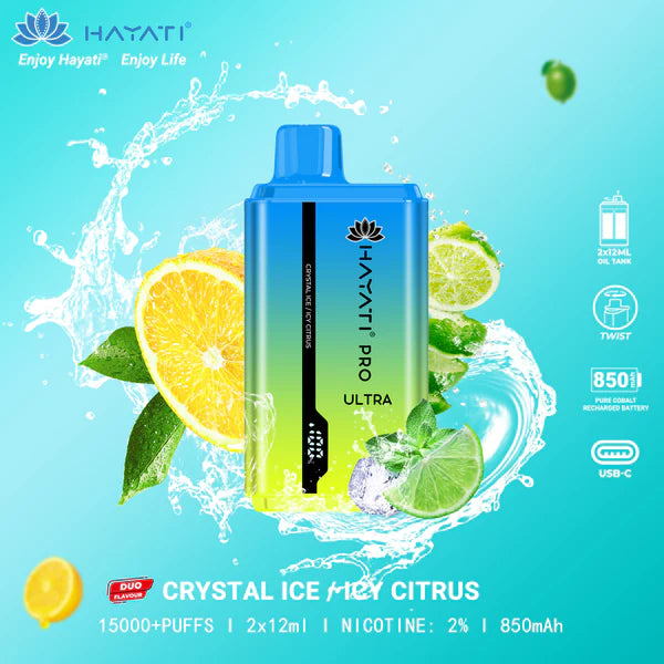 Crystal Ice Icy Citrus Hayati Pro Ultra 15000 Disposable Vape